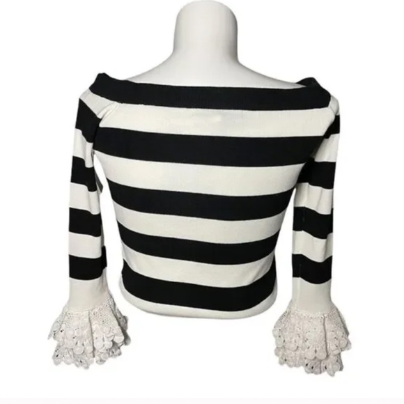NWT Flutter Sleeve L English Factory Off Shoulder Striped Sweater Boston Proper - Picture 3 of 8